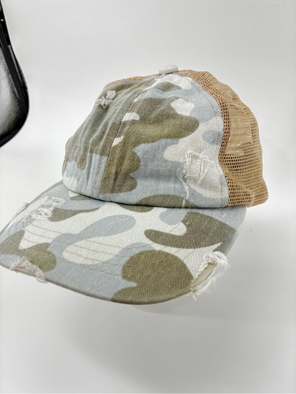 C.C Camo Mesh Trucker Cap in Olive, Khaki & Brown